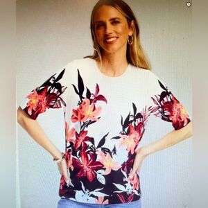 CHICOS FLORAL PRINT CREWNECK SWEATER CHICOS 2 WILL FIT MISSES LARGE/12 NWT!